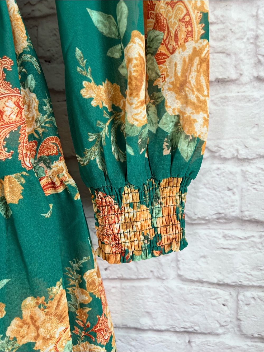 Flying Tomato Green Floral Tie-Waist Long Sleeve Mini Shirtdress Size M - Picture 11 of 16